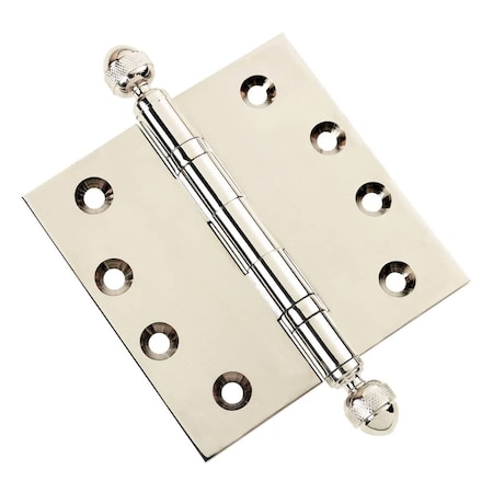 4 X 4 Solid Brass Ball Bearing Hinge, Polished Nickel Finish Acorn Tips